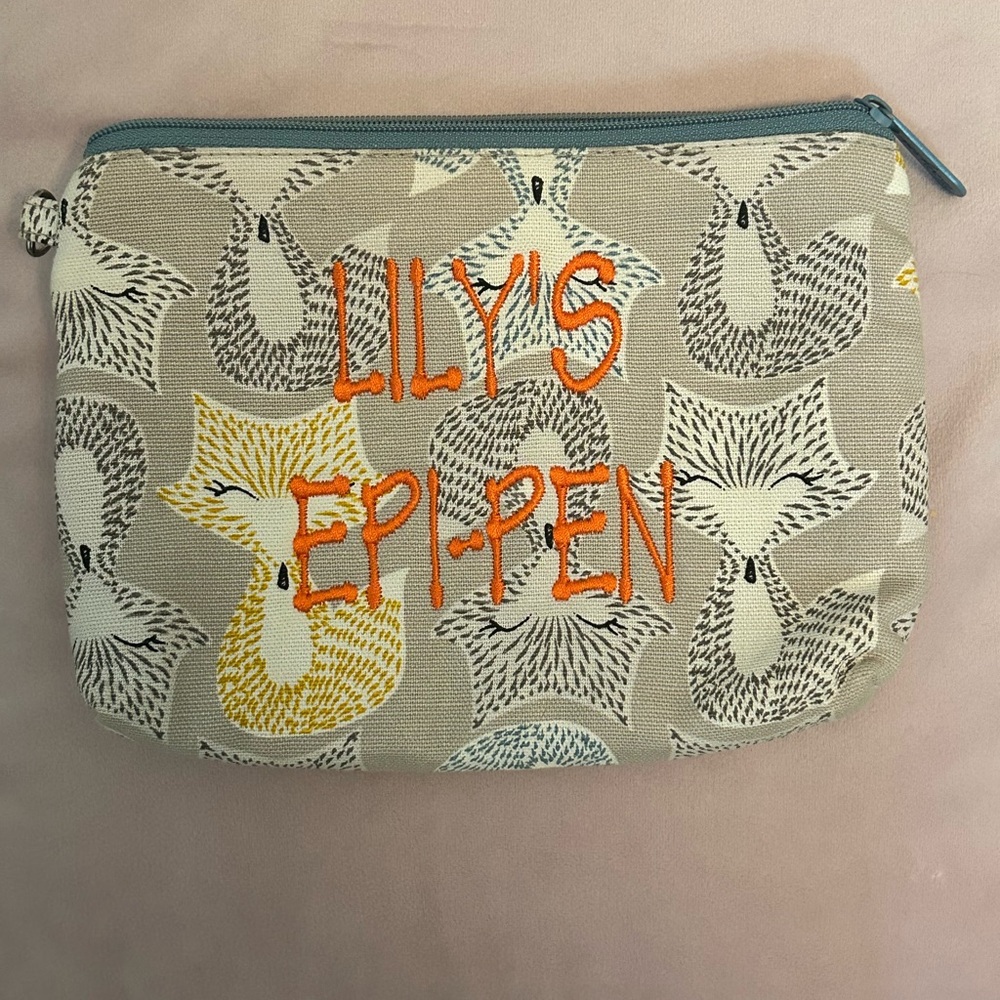 Lily’s Epi-pen embroidered mini zipper pouch Fox Pattern cosmetic bag essentials